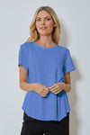 Mododoc Crew Neck High/Low Tee in Blue dream. Crew neck tee with short sleeves. Curved high low hem. Relaxed fit._t_59880723775854