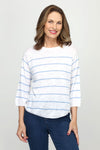 Mododoc Striped Swing Sweater in Ocean Abyss/White.  Narrow horizontal striped lightweight knit.  Crew neck 3/4 sleeve with dropped shoulder.  Rib trim at neck, cuff and hem.  Curved hem.  Relaxed fit._t_60688770924910