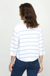 Mododoc Striped Swing Sweater in Ocean Abyss/White.  Narrow horizontal striped lightweight knit.  Crew neck 3/4 sleeve with dropped shoulder.  Rib trim at neck, cuff and hem.  Curved hem.  Relaxed fit._t_60688770859374