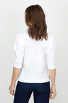 Mododoc Pleated Sleeve Tee in White.  Crew neck tee with 3/4 pleated sleeve with rib cuff.  Banded rib hem.  Side slits.  Relaxed fit._t_61399769153902