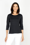 A'nue Ligne Boxy Top in Black.  Crew neck 3/4 sleeve tee.  Slightly relaxed stretch tee._t_60481124204910