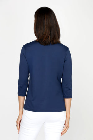 A'nue Ligne Boxy Top in Navy.  Crew neck 3/4 sleeve tee.  Slightly relaxed stretch tee._60481123942766