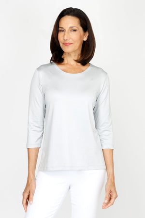 A'nue Ligne Boxy Top in Platinum.  Crew neck 3/4 sleeve tee.  Slightly relaxed stretch tee._60481123975534