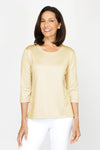 A'nue Ligne Boxy Top in Shimmer Cream.  Crew neck 3/4 sleeve tee.  Slightly relaxed stretch tee._t_60481124172142