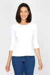 A'nue Ligne Boxy Top in White.  Crew neck 3/4 sleeve tee.  Slightly relaxed stretch tee._t_60481124073838