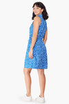 NIC+ZOE Tech Stretch Animal Blues Dress. Abstract bright blue animal print. Pointed collar zip front sleeveless dress with adjustable cinch cord at waist. A line. Classic fit._t_35507376324808