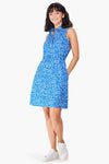 NIC+ZOE Tech Stretch Animal Blues Dress.  Abstract bright blue animal print.  Pointed collar zip front sleeveless dress with adjustable cinch cord at waist.   A line.  Classic fit._t_35507376357576