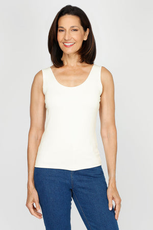 A'nue Ligne Classic Tank in Cream.  Scoop neck tank.  Fitted close to the body._60481021280622