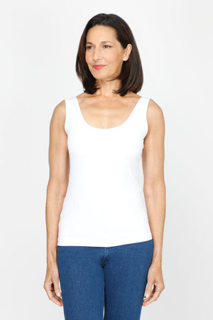 A'nue Ligne Classic Tank in White.  Scoop neck tank.  Fitted close to the body._60481021477230