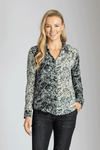 APNY Paint Swirls Blouse in Black and Ivory.  Scribble pattern with reverse color blocked construction. Pointed collar button down  with long sleeves with button cuffs.  High low shirt tail hem.  Relaxed fit._t_34490907263176