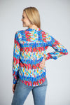 APNY Gradient Stripe Blouse in Multi. Bright gradient stripe and paint brush print. Pointed collar button down. Long sleeves with button cuffs and roll button tab. Shirt tail hem. Back yoke. Relaxed fit._t_34770844156104