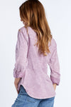 Billy T Fine Henley Top in Purple. Acid wash split v neck henley with 4 button placket. Long sleeves with roll tab closure. Shirt tail hem. Relaxed fit._t_34406233571528