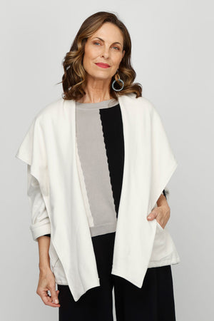 Planet Chicest Windbreaker in Stone.  Open front french terry jacket with oversized front collar and hood.  Long roll back sleeves.  Front angled flap pockets.  Back center drawstring at hem.  Oversized fit.  One size fits many._61020495413614