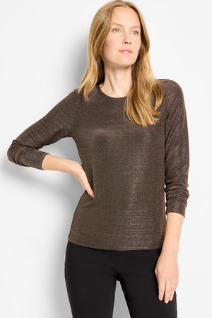 NIC+ZOE Diamonte Knit Top in Black.  Black and gold metallic knit.  Round neck and long sleeve top.  Lightweight.  Fitted._61465249317230