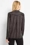 NIC+ZOE Mini Painted Striped Shirt in Black Multi.  Vertically striped blouse with pointed collar, notched v button down.  Long sleeves with adjustable button cuffs.  2 front horizontal stripe patch pockets with button closure.  Horizontal stripe yoke in back with inverted pleat below.  Relaxed fit._t_61299349324142