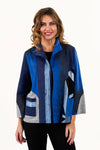Lemon Grass Open Front Mixed Media Jacket in Blue.  Vegan leather and handpainted washable suede in shades of blue. Convertible collar open jacket with 3/4 sleeve.  2 front patch pockets.  Relaxed fit._t_34645153087688