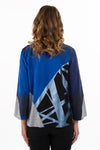 Lemon Grass Open Front Mixed Media Jacket in Blue. Vegan leather and handpainted washable suede in shades of blue. Convertible collar open jacket with 3/4 sleeve. 2 front patch pockets. Relaxed fit._t_34645153054920