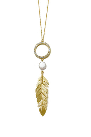 Pearl & Feather Pendant Necklace_34830459044040
