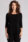 Sympli Go to Classic Relax in Black.  Crew neck, 3/4 sleeve top with curved hem and side slits.  Relaxed fit._t_34883265069256