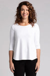 Sympli Go to Classic Relax in White.  Crew neck, 3/4 sleeve top with curved hem and side slits.  Relaxed fit._t_34883253993672