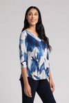 Sympli Go To Classic Relax Print Top in Watery Reflections. Shades of blue with and white abstract print.Modified crew neck 3/4 sleeve relaxed top with curved hem. Side slits. Relaxed fit_t_34817885864136