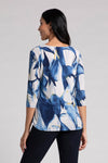 Sympli Go To Classic Relax Print Top in Watery Reflections. Shades of blue with and white abstract print.Modified crew neck 3/4 sleeve relaxed top with curved hem. Side slits. Relaxed fit_t_34817885831368