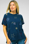Kyla Seo Embroidered Tee in Inkwell.  Cotton tee with multi colored embroidery.  Crew neck, short sleeve tee.  Relaxed fit._t_60941178929518