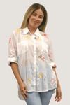 Kyla Seo Rachelle Shirt in White.  Embroidered hearts and flowers on lightweight cotton.  Pointed collar button down shirt.  Long sleeves with button cuff. Shirt tail hem.  Relaxed fit._t_59687822983534