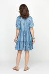 Kyla Seo Amina Dress in Blue.  Distressed denim wash.  V neck dress with 4 button placket.  Tiered from below bust with gathers.  Short gathered sleeves.  A line, relaxed fit.  _t_60951620616558
