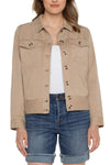 Liverpool Trucker Jacket in Biscuit Tan.  Pointed collar button down jean jacket.  2 front button flap pockets and 2 side seam pockets.  Wide waistband with elastic back.  Long sleeves with button cuffs.  Classic fit._t_35048573075656