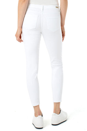 Liverpool Abby Ankle Skinny Jean in White. Button & zip closure with faux front pockets. 2 white patch pockets in rear. Belt loops. 28" inseam._34814593761480