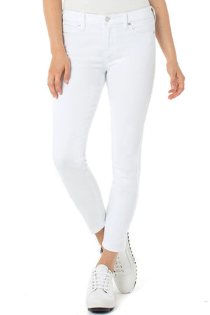 Liverpool Abby Ankle Skinny Jean in White. Button & zip closure with faux front pockets. 2 white patch pockets in rear. Belt loops. 28" inseam._34814593859784