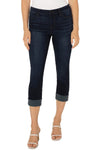 Liverpool Charlie Crop Wide Rolled Cuff Jean in Destiny, a dark blue wash. Mid rise 5 pocket jean with button and zipper closure. Wide roll crop. 24" inseam._t_35061426782408