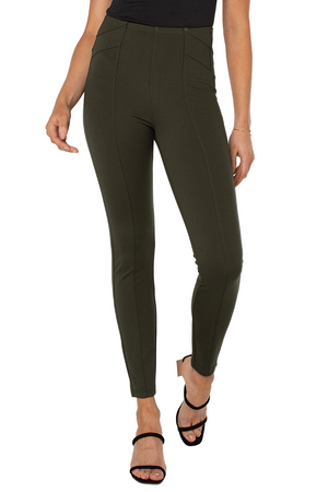 Liverpool Reese Seamed Pull On Legging in Olive.  Pull on hidden elastic waist legging with seam details.  Faux front slant pockets.  28" inseam._34449882153160
