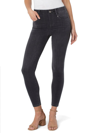 Liverpool Gia Glider Ankle Jean Meteorite Wash.  Black rinse jean.  Pull on skinny jean with faux zipper placket.  5 pocket styling with functional front and rear pockets.  28" inseam._34578306629832