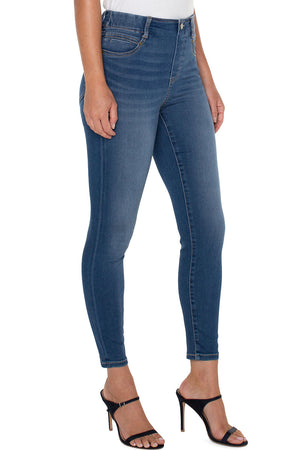Liverpool Gia Skinny Forever Fit Jean in Santa Ynez Wash. Medium blue wash. Midrise pull on jean in a fabric that won't stretch out and stays comfortable. Skinny jean with faux front pockets and back patch pockets. 28" inseam._35226812743880