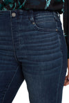 Liverpool Gia Glider Slim Jean in Warner Lake, a dark blue wash.  Pull on jean with inset elastic waistband with faux zipper placket.  Funtional 5 pocket jean styling.  Slim leg.  Inseam: 29"_t_61394263605614