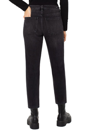 Liverpool Liv Non Skinny Skinny Jeans in Cavalier wash, a black rinse.  5 pocket jean with button and zipper closure.  Belt loops. Slim leg.  28" inseam._61400561877358