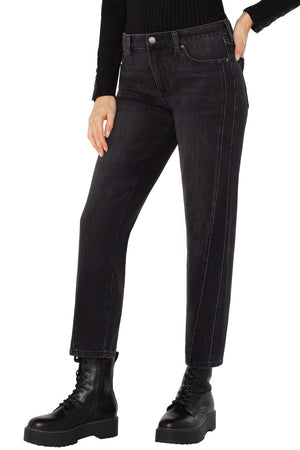 Liverpool Liv Non Skinny Skinny Jeans in Cavalier wash, a black rinse.  5 pocket jean with button and zipper closure.  Belt loops. Slim leg.  28" inseam._61400561910126
