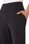 Liverpool Crop Wide Leg Tech Pant in Black.  Pull on pant with wide dropped waistband.  Center front seams.  Shaped seam at rear.  2 front slash pockets.  Wide leg.  22 1/2" inseam._t_61403690697070