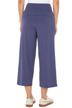 Liverpool Crop Wide Leg Tech Pant in Fig.  Pull on pant with wide dropped waistband.  Center front seams.  Shaped seam at rear.  2 front slash pockets.  Wide leg.  22 1/2" inseam._61403690795374