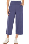Liverpool Crop Wide Leg Tech Pant in Fig.  Pull on pant with wide dropped waistband.  Center front seams.  Shaped seam at rear.  2 front slash pockets.  Wide leg.  22 1/2" inseam._t_61403690729838