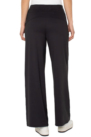 Liverpool Wide Leg Tech Pant in Black.  Drop waist pull on athleisure pant.  2 front slash pockets.  Wide leg.  Center front leg seams.  Shaped seams in back.  28" inseam._61403500839278