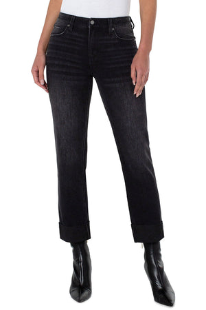 Liverpool Marley Girlfriend Ankle Jean in Herington Wash, a black rinse.  Relaxed through thigh and calf.  5 pocket jean styling with button and zipper closing.  27" inseam._34626493612232