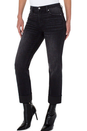Liverpool Marley Girlfriend Ankle Jean in Herington Wash, a black rinse. Relaxed through thigh and calf. 5 pocket jean styling with button and zipper closing. 27" inseam._34626493579464