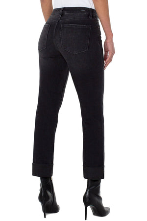 Liverpool Marley Girlfriend Ankle Jean in Herington Wash, a black rinse. Relaxed through thigh and calf. 5 pocket jean styling with button and zipper closing. 27" inseam._34626493513928