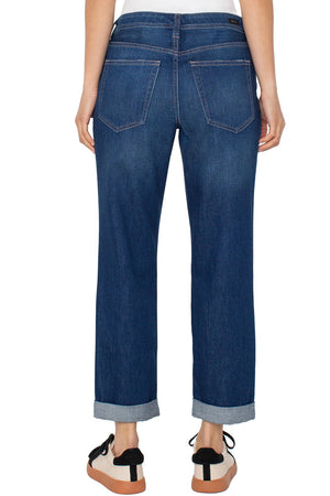 Liverpool The Keeper Boyfriend Jean in Pleasant Creek, a medium blue wash.  5 pocket jean with button and zipper closure.  Belt loops.  Relaxed jean with straight leg.  May be rolled or unrolled. _61472189645166