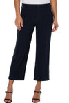 Liverpool Cargo Crop with Chain Trim in Lunar Blue a dark navy.  Wide leg crop pant with button and zip closure.  2 large front pockets with stitch detail.  2 back flap cargo pockets.  26" inseam._t_34626792751304