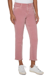 Liverpool Kennedy Rose Crop Straight Fray Hem Jean in Rose.  Button and zipper closure with 5 pocket styling and button loops.  Snug through hip falls straight to hem.  27" inseam._t_34537726312648