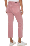 Liverpool Kennedy Rose Crop Straight Fray Hem Jean in Rose. Button and zipper closure with 5 pocket styling and button loops. Snug through hip falls straight to hem. 27" inseam._t_34537726247112